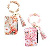 Ferricult Boho Beaded Wallet Keychain 2-Pack, Floral Print Wristlet with Silicone Beads, Women's Card Holder and Key Organizer Set Style 1Home Decor