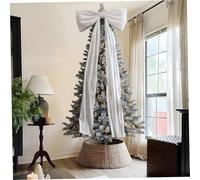 Ferricult Christmas Tree Topper, 50x180cm Extra Large Velvet Bows Tree Toppers, Big White Bow Decor for Xmas Trees, Wreath Home Decorations (White)
