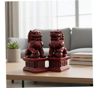 Ferricult Foo Dogs Statues Pair, Wooden Guardian Chinese Decor Traditional Feng Shui Cultural Art Piece Asian Decor for Home Office, Red, Décor de printemps