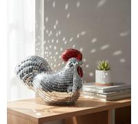 Ferricult Mirror Disco Ball Chicken Figurine Large Disco Ball Decor with Silver Red Glass Tiles Unique Party Decorations for Home and Events, Tabletop Figurines
