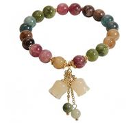 Ferricult Natural Tourmaline Beaded Bracelet with Lily of the Valley Charm - Colorful Stone Good Luck Bracelet for Women, Crystal Bead Jewelry Gifts Home Decor