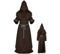 Ferricult Priest Costume, Renaissance Monk Robe with Hood, Medieval Hooded Monk's Cowl for Men Halloween -S