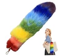 Ferricult Therian Tail with Clasp, 15.8 Inch Long Plush Rainbow Hanging Fluffy Fox Tail Keychain for Handbag Backpack, Therian Cosplay Fashion Accessories Pendant, Xmas Decorations