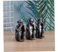 Ferricult Three Wise Monkeys Statue Set - Silver Coating Resin Monkey Figurines for Home Office Desk Decor - Memorable Option, Silver Monkey Decor, Wise Monkeys Statue Set
