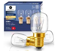 FERRIS 3 Pack E14 Oven Bulbs 25W | Ultra Heat-Resistant >320°C | 2700K Warm White Dimmable SES Incandescent Light | Long Life Small Screw Bulb for Ovens, Microwaves, Fridges & Salt Lamps