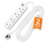 FERRIS 4 Way Extension Lead 2m with Surge Protection, 13A Fused Multi Socket Power Strip, UK 3 Pin Plug, Wall Mountable 4 Gang Mains Extension Cable for Home, Office, Kitchen & Bedroom (White)