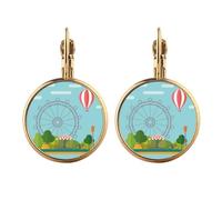 Ferris Wheel Balloon Amusement Park Gold Clip On Drop Earrings Non Piercing Dangle Jewelry