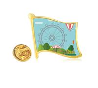 Ferris Wheel Balloon Amusement Park Golden Metal Flag Lapel Pin Badge