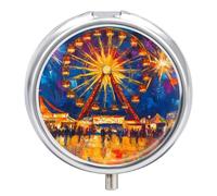 Ferris Wheel Carnival Fireworks Round Pill Box Organiser 3 Compartment Medicine Case