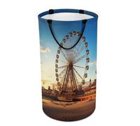 Ferris Wheel Laundry Hamper with Handles Collapsible Round Laundry Basket Waterproof Dirty Clothes Hamper Lightweight Clothing Storage for Bathroom Bedroom Dorm