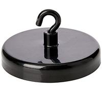 FIRST4MAGNETS Ferrite Black Painted Clamping Magnet with M4 Hook for Hanging, Holding or Displaying Items - 57mm Dia - 25kg Pull