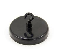 Ferrite Black Painted Clamping Magnet With M4 Hook For Hanging, Holding Or Displaying Items - 57mm Dia - 25Kg Pull