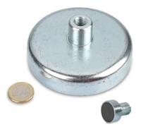 Ferrite Flat Pot Magnet Ø 100,0 mm x 22,0 mm with internal thread M12 x 22 mm - holds 90,0 kg - 1 piece - Magnetic system with screw socket
