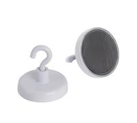 Ferrite White Painted Clamping Magnet with M4 Hook for Hanging, Holding or Displaying Items - 32mm dia - 7.3kg Pull - Pack of 10