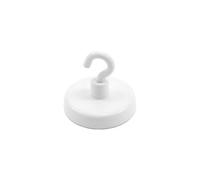 Ferrite White Painted Clamping Magnet with M4 Hook for Hanging, Holding or Displaying Items - 32mm Dia - 7.3kg Pull
