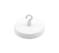 Ferrite White Painted Clamping Magnet with M4 Hook for Hanging, Holding or Displaying Items - 57mm dia - 25kg Pull