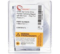Ferrite White Painted Clamping Magnet with M4 Hook for Hanging, Holding or Displaying Items - 57mm dia - 25kg Pull
