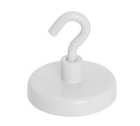 Ferrite White Painted Clamping Magnet with M6 Hook for Hanging, Holding or Displaying Items - 50mm dia - 21.3kg Pull - Pack of 10