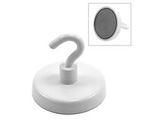Ferrite White Painted Clamping Magnet with M6 Hook for Hanging, Holding or Displaying Items - 50mm dia - 21.3kg Pull - Pack of 20