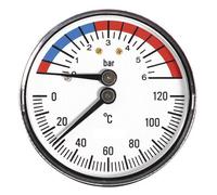Ferro 63mm 0-6Bar 0-120C Thermo Pressure Gauge 1/2" Bsp Rear Entry Manometer