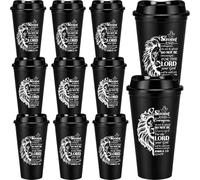 Ferrochef 12 Pack Christian Gifts for Men Bulk, 16oz Father's Day Reusable Plastic Coffee Cups with Lids Religious Bible Verse Tumbler for Church Ministry Pastor Appreciation Giveaways(Lion)