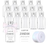 Ferrochef 15 Sets Zamzam WaterBottle Islamic Favor, 120 ml, Modern, Silver | Plastic Bottles with Custom Cards Ribbon for Nikkah Walima Guests, Muslim Marriage Ceremony Gift, Religious Celebration Favor