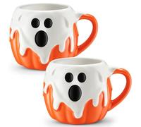 Ferrochef 2 Pcs 14 oz Pumpkin Mug Ceramic Coffee Mug Fall Halloween Thanksgiving Autumn Pumpkin Shape Cup with Handle for Halloween Party Decoration
