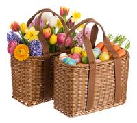 Ferrochef 2 Pcs Easter Wicker Basket for Gifts Empty Large Woven Easter Gift Basket with Handle for Egg Hunt Party Spring Picnic Rattan Goodie Stuffer Candy Storage Wedding, 11.4 x 7.9 x 5.9 Inch