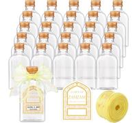 Ferrochef 25 Sets Zamzam WaterBottle Islamic Favor, 120 ml, Classic, Gold | Plastic Bottles with Custom Cards Ribbon for Nikkah Walima Guests, Muslim Marriage Ceremony Gift, Religious Celebration Favor