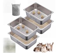 Ferrochef 4 Pack 12.8" x 10.4" x 5.9" Stainless Steel Sifting Litter Box for Clumping Litter Kitty Litters Box with Lid and Bag Metal Sifting Cat Litters Boxes for Small Sifter Tray Pan, Easy to Clean