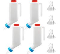 Ferrochef 4 Sets Lamb Goat Feeding Bottles with Silicone Nipples, Thickened Heavy Duty Upside Down Hanging with Measurement Marks, Livestock Nursing Bottle for Lamb Goat Fawn Puppies Farm Use (1000ml)