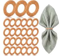 Ferrochef 50 Pcs Boho Woven Rattan Napkin Rings Bulk Rustic Style Round Dining Table Napkin Holders for Elegant Banquet Home Wedding Harvest Holiday Party Gift Mini Hanging Rings (Natural,Woven)