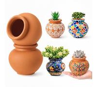 Ferrochef 6 Pcs 3.5 Inch Large Belly Terracotta Pots with Drainage Hole Mexican Rustic Clay Planter Unpainted Large Red Pottery Flower Pot Vintage Home Decor for Succulents Cactus Indoor Outdoor