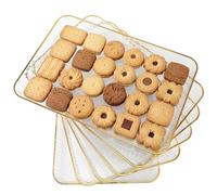 Ferrochef 6 Pcs Serving Trays 14.4 x 10 Inch Large Party Clear Plastic Serving Platters with Gold Rim, Reusable Rectangular Trays for Food Dinner Fruit Dessert Cookie Cake Appetizer