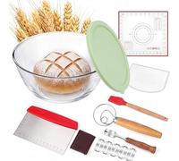 Ferrochef 7 Pcs 6.3 Quart Large Glass Bowl for Sourdough Bread Starter Mixing Bowl for Sourdough Bread with Lid Sour Dough Baking Supplies Clear Proofing Container Sour Dough Making Tools
