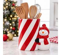 Ferrochef Christmas Candy Cane Mug with Snowman Handle Ceramic Coffee Cup | 15.6 cm Red and White Striped Holiday Cup with Snowman Handle Decor, Christmas Table Displays, Holiday Mug Gift