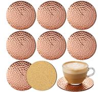 Ferrochef Hammered Coasters Set of 6 Antique Brass Copper Coasters Round Metal Drink Coaster 4 Inch Heat-Resistant Non-Slip Cup Mat for Coffee Table, Kitchen, Bar, Dining Room & Home Decor