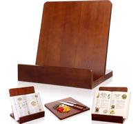 Ferrochef Wooden Cookbook Stand with Removable Cutting Board Adjustable Recipe Book Holder Rustic Kitchen Decor Charcuterie Board & Kitchen Serving Tray for Recipes, Phones & Devices (Classic)