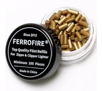 FERROFIRE 100-Pack Premium Replacement Flints Compatible with Zippo Clipper Lighters | Long-Lasting Ferrocerium Flint Stone for Fast Ignition & Consistent Sparks