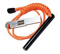 FERROFIRE Super-Duty Heavy Duty Classic Ferro Rod Fire Starter with 4 Inch Long Flint Ferrocerium Rod Carbon Steel Striker Orange 550 Paracord Lanyard Handle for Camping Emergency Survival