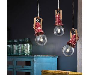 Ferroluce Pendant Light Hanging Lamp Urban Vintage Bordeaux Red 3 X E27 Ceramic
