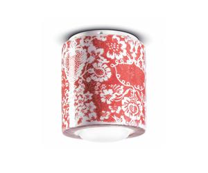 Ferroluce PI ceiling lamp, floral pattern, Ø 12.5 cm red/white