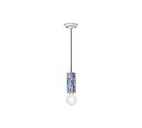Ferroluce PI hanging light, floral pattern Ø 8 cm blue/white