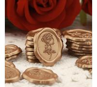 Ferrovista 50pcs 3D Rose Embossed Wax Seal Stickers, Bronze Self Adhesive Vintage Style Labels for Wedding Invitations, Greeting Cards, Gift Wrapping, Christmas, Anniversaries, and Envelope Decor