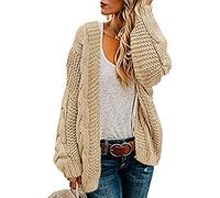 Ferrtye Womens Cable Knit Cardigans Chunky Open Front Long Sleeve Casual Sweaters - Beige - Small