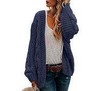 Ferrtye Womens Open Front Cardigans Cable Knit Chunky Long Sleeve Casual Sweaters - Blue - Small