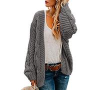 Ferrtye Womens Oversized Chunky Open Front Cardigan Sweaters Cable Knit Long Sleeve Cardigans Outwear Coats, Grey, L