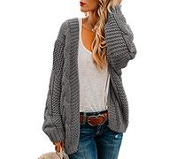Ferrtye Womens Oversized Chunky Open Front Cardigan Sweaters Cable Knit Long Sleeve Cardigans Outwear Coats, Grey, L