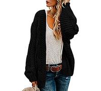 Ferrtye Womens Oversized Chunky Open Front Knitwear Cardigan Sweaters Cable Knit Long Sleeve Boyfriend Cardigans Outwear Coats, Black, Large