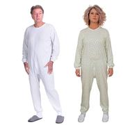 FERRUCCI COMFORT Adaptive Pajamas Unisex Mod. 9017-100% Cotton, Crew Neck, Full Back Zipper, Anti-Strip Sleepwear for Seniors & Dementia Care, Incontinence-Friendly, Man, XXL